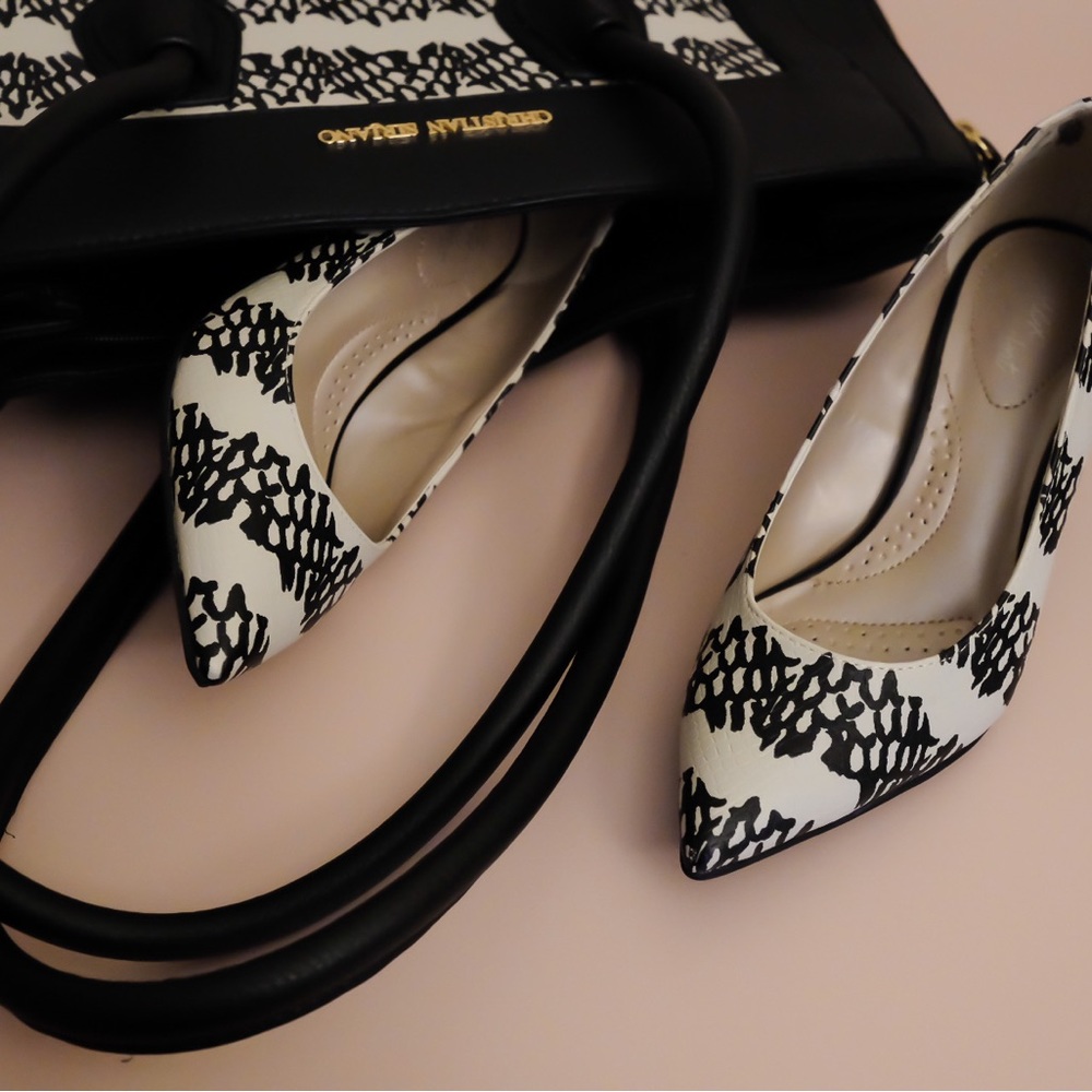 DexFlex Comfort Kitten Heels. Size 5 & Christian Siriano Faux Snake Skin.